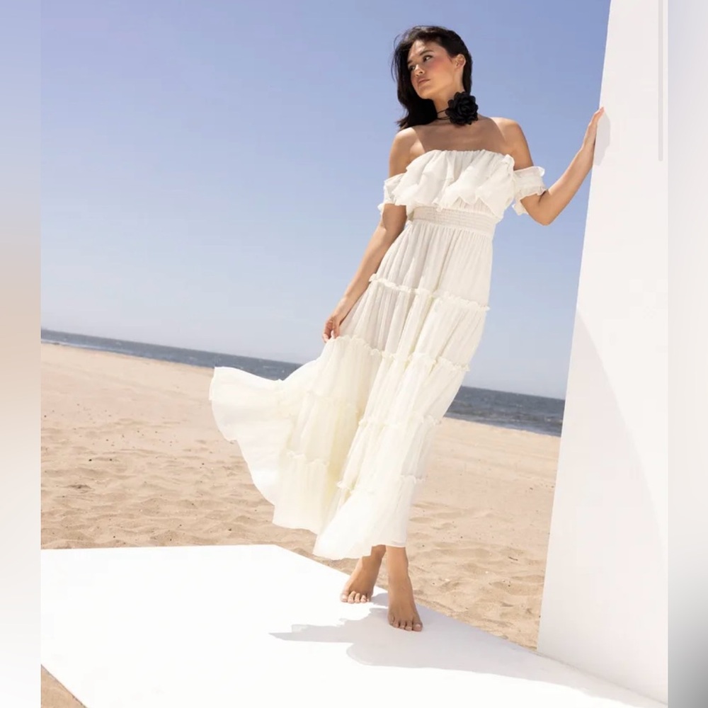 Chance For Us Ivory Off-the-Shoulder Ruffled Maxi Dress